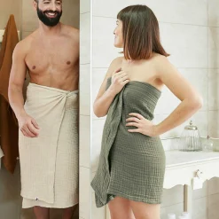 EMINZA Serviette de bain gaze de coton (50 x 90 cm) Gaïa Vert romarin Best