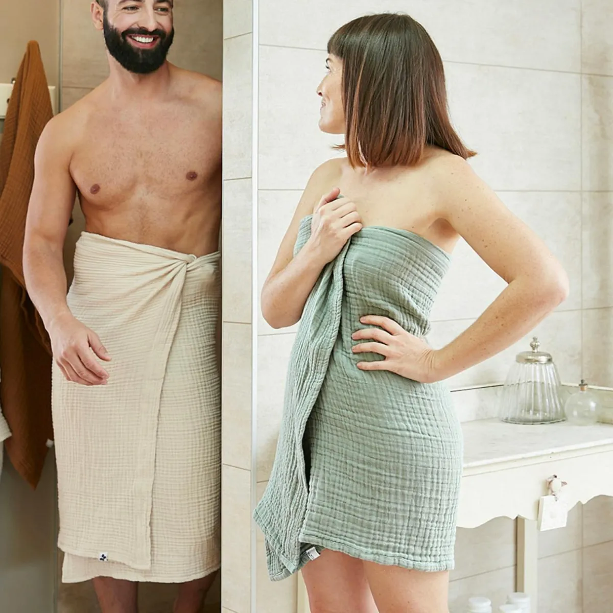 EMINZA Serviette de bain gaze de coton (70 x 130 cm) Gaïa Vert Eucalyptus Sale