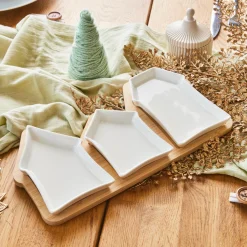 KAEMINGK Set à tapas 3 assiettes (17 x 33 cm) Maisonnettes hes Blanc Clearance
