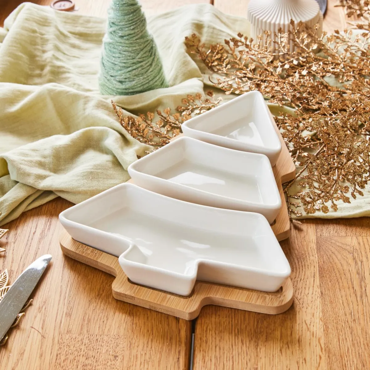 KAEMINGK Set à tapas 3 assiettes (27 x 20 cm) Mon beau sapin Blanc