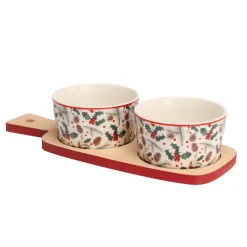 KOOPMAN Set à tapas 2 bols (10 x 26 cm) Houx et pommes de pins Multicolore Hot