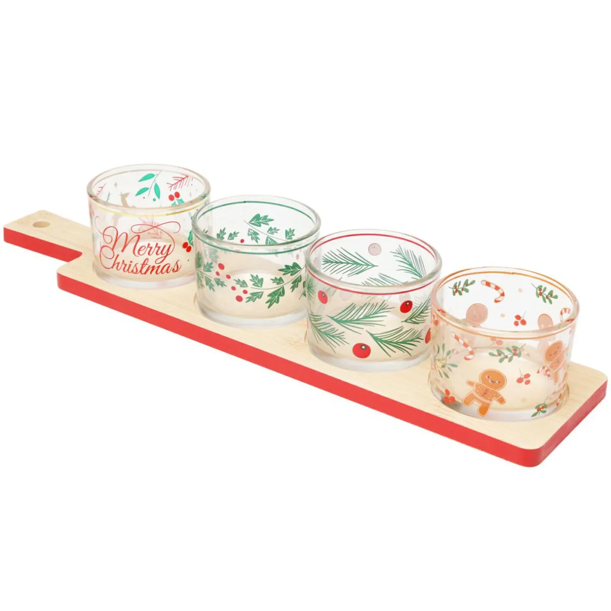 KOOPMAN Set à tapas 4 bols plateau bambou (8,5 x 36 cm) Christmas time Multicolore Discount