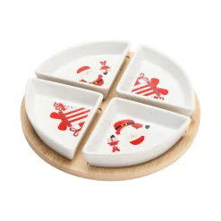 KOOPMAN Set à tapas plateau et 4 bols (D22 cm) Père Noël et cadeaux Rouge New