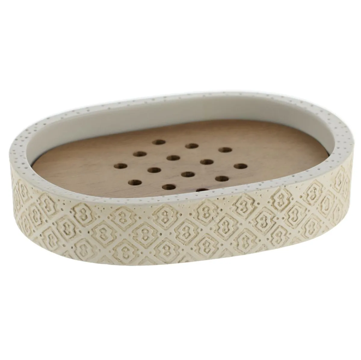 TENDANCE Set d'accessoires salle de bain gravé Casablanca Naturel Beige New