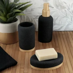 TENDANCE Set d'accessoires salle de bain effet Maille Noir Clearance
