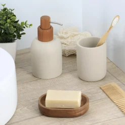 TENDANCE Set d'accessoires salle de bain ciment Ibiza Beige Online