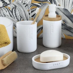 TENDANCE Set d'accessoires salle de bain Purebamboo Blanc New