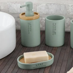 TENDANCE Set d'accessoires salle de bain Purebamboo Vert Eucalyptus Clearance
