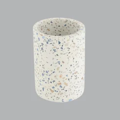 TENDANCE Set d'accessoires salle de bain ciment Terrazzo Blanc Discount
