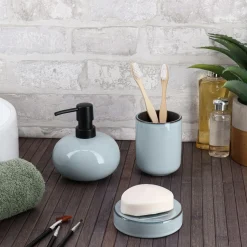 TENDANCE Set d'accessoires salle de bain grès laqué Pietra Bleu Online