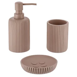 TENDANCE Set d'accessoires salle de bain résine Strié Cappuccino Marron Online