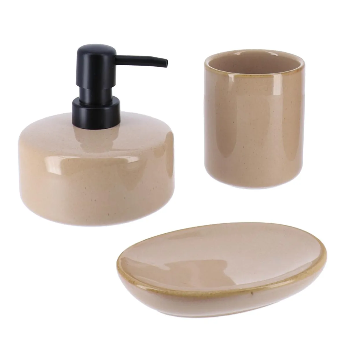 TENDANCE Set d'accessoires salle de bain grès laqué Season color Beige Clearance