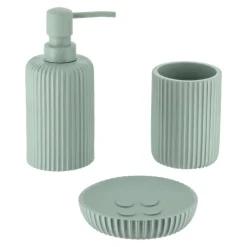 TENDANCE Set d'accessoires salle de bain résine Strié Vert Eucalyptus New