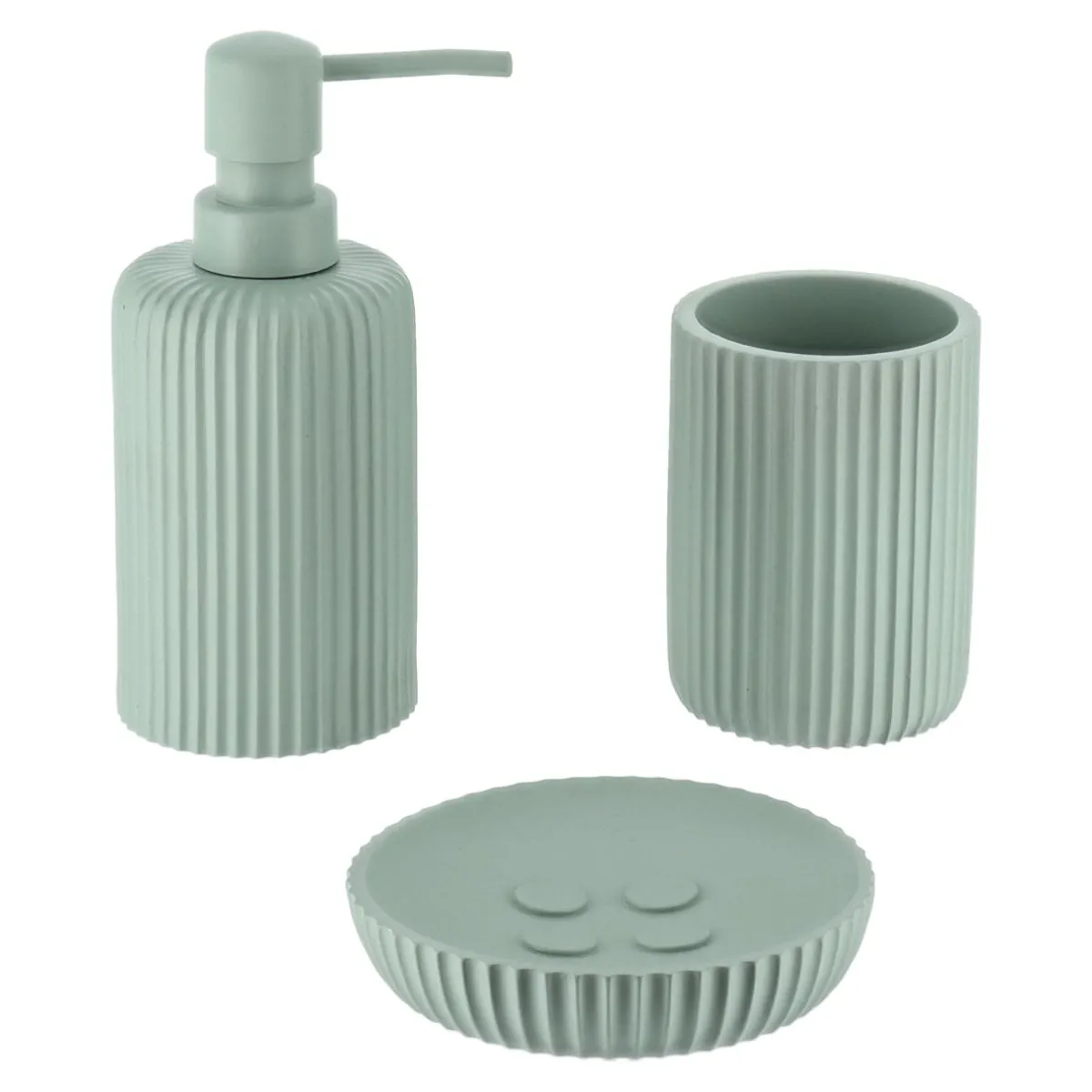 TENDANCE Set d'accessoires salle de bain résine Strié Vert Eucalyptus New