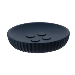 TENDANCE Set d'accessoires salle de bain résine Strié Bleu marine Discount