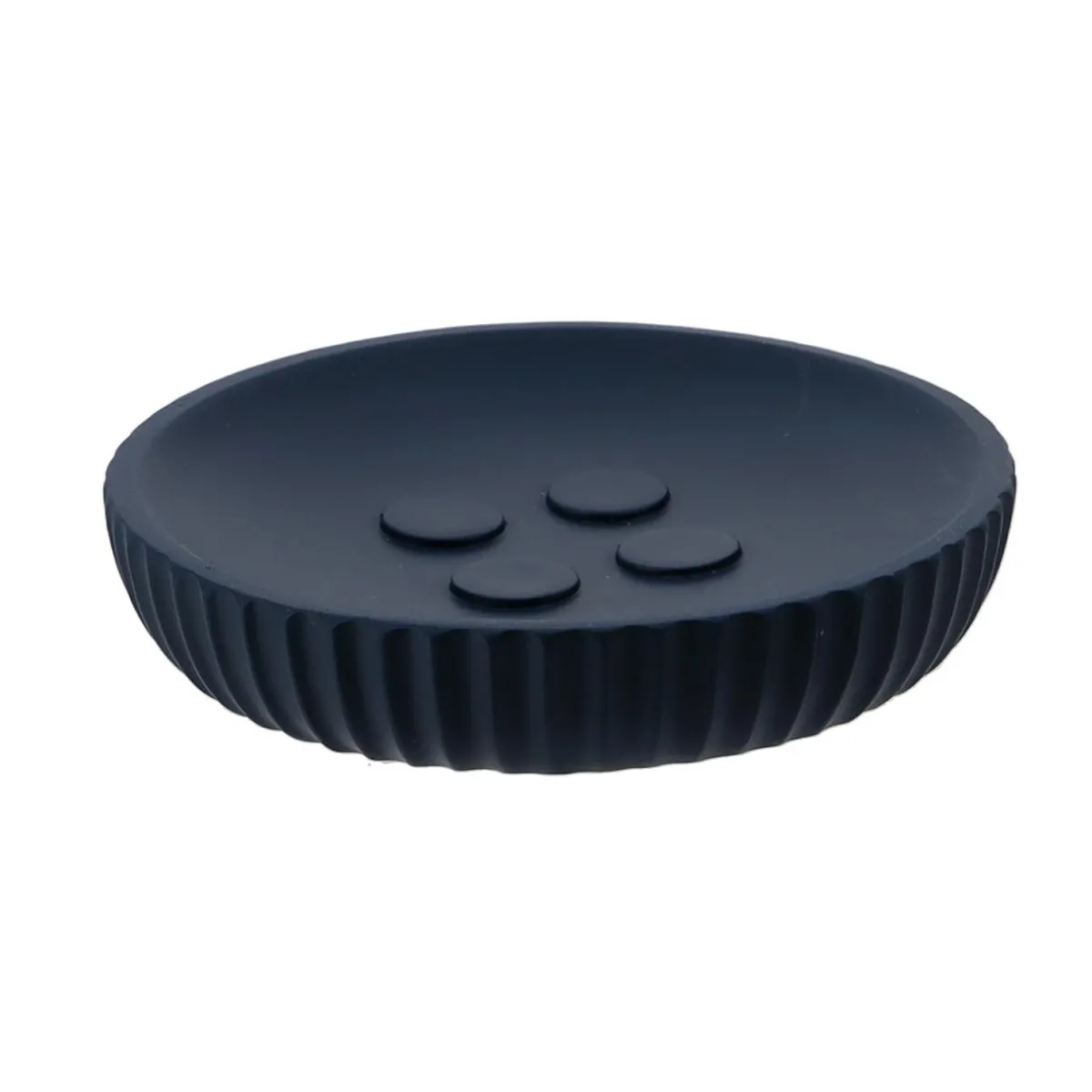 TENDANCE Set d'accessoires salle de bain résine Strié Bleu marine Discount