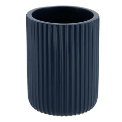 TENDANCE Set d'accessoires salle de bain résine Strié Bleu marine Discount