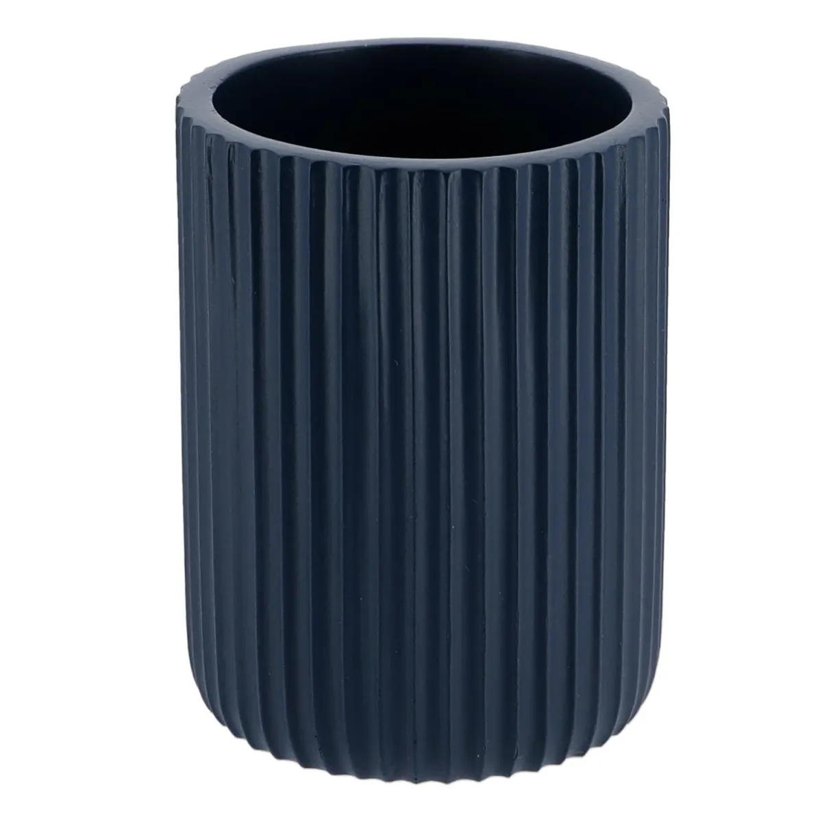 TENDANCE Set d'accessoires salle de bain résine Strié Bleu marine Discount