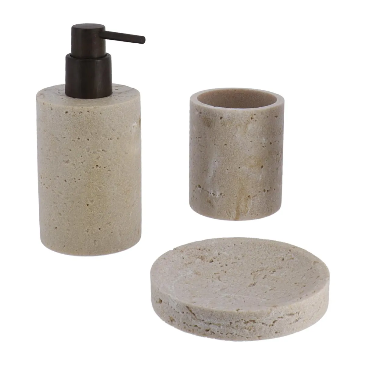 TENDANCE Set d'accessoires salle de bain Travertin Naturel Beige Outlet