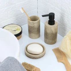TENDANCE Set d'accessoires salle de bain ciment Tanger Naturel Hot