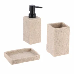 TENDANCE Set d'accessoires salle de bain Effet Pierre Naturel Beige Discount