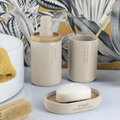 TENDANCE Set d'accessoires salle de bain Purebamboo Beige Hot