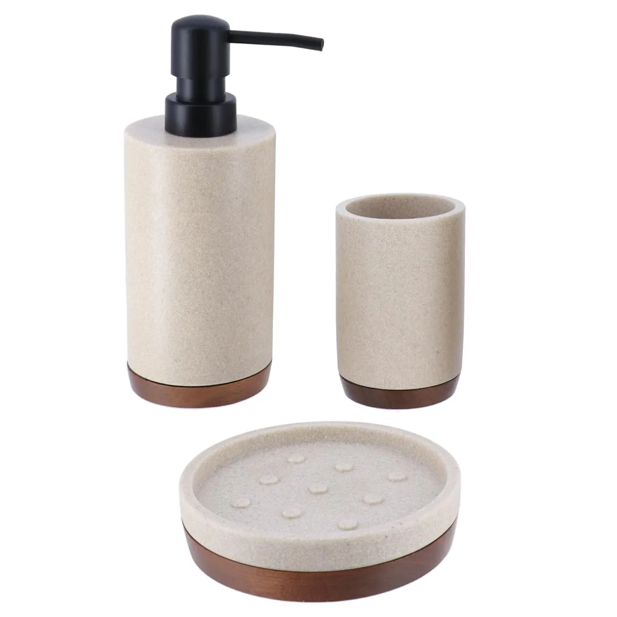 TENDANCE Set d'accessoires salle de bain bois Acacia Naturel Beige