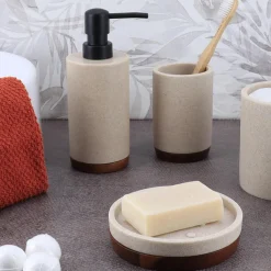 TENDANCE Set d'accessoires salle de bain bois Acacia Naturel Beige