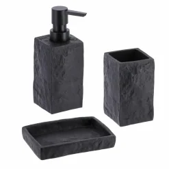 TENDANCE Set d'accessoires salle de bain Effet Pierre Noir Sale