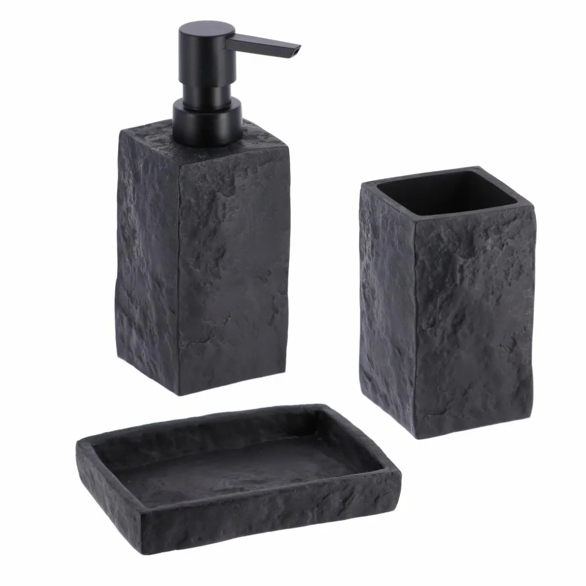 TENDANCE Set d'accessoires salle de bain Effet Pierre Noir Sale