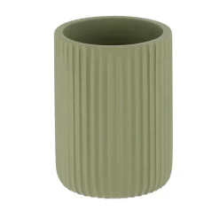TENDANCE Set d'accessoires salle de bain résine Strié Vert kaki Discount