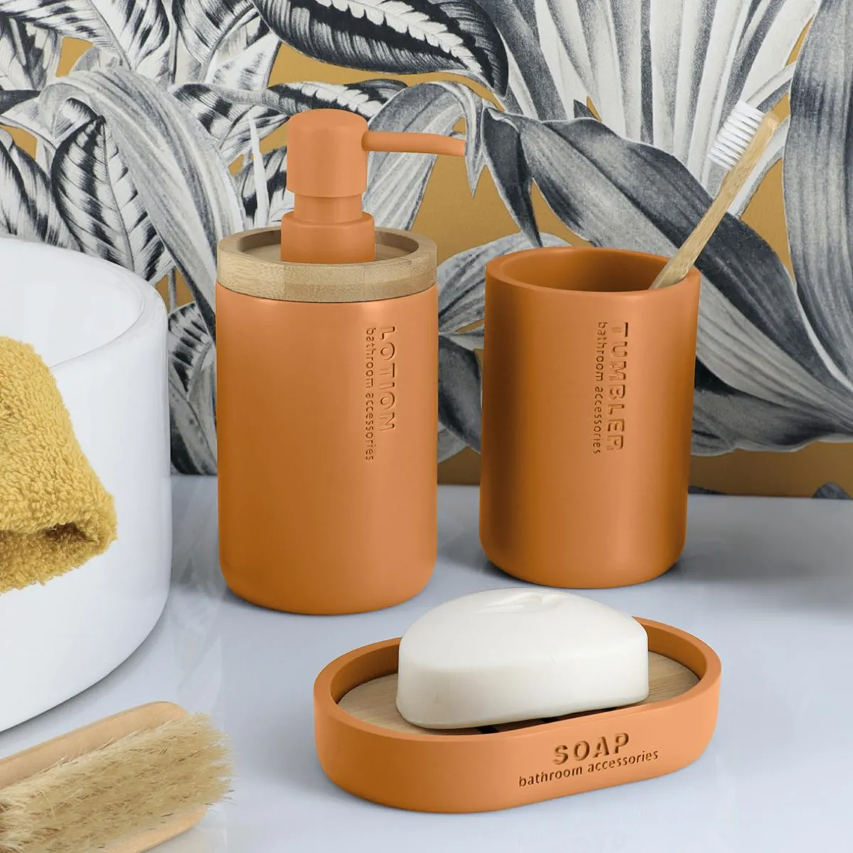 TENDANCE Set d'accessoires salle de bain Purebamboo Jaune moutarde Outlet