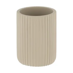 TENDANCE Set d'accessoires salle de bain résine Strié Taupe Discount