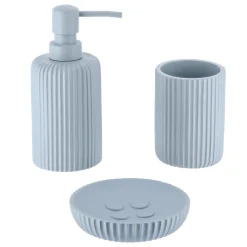 TENDANCE Set d'accessoires salle de bain résine Strié Bleu clair Hot
