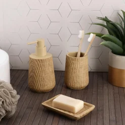 TENDANCE Set d'accessoires salle de bain façon chêne Scandi Beige New