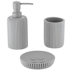 TENDANCE Set d'accessoires salle de bain résine Strié Gris clair Outlet