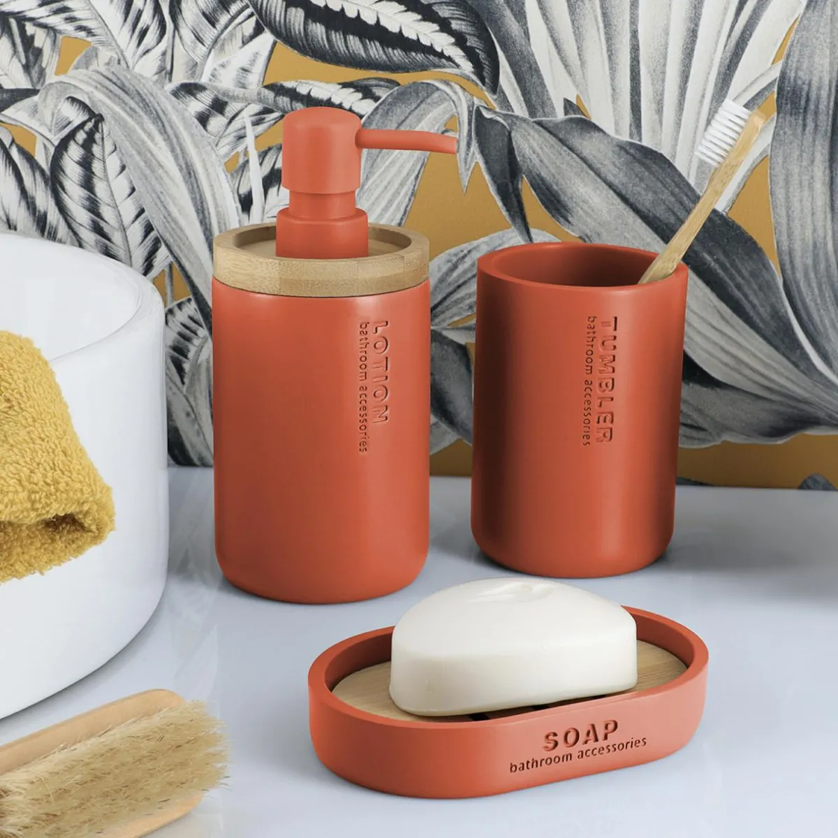 TENDANCE Set d'accessoires salle de bain Purebamboo Terracotta Hot