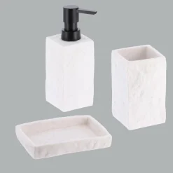 TENDANCE Set d'accessoires salle de bain Effet Pierre Blanc Best