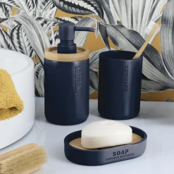 TENDANCE Set d'accessoires salle de bain Purebamboo Bleu marine Best