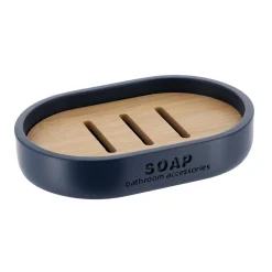 TENDANCE Set d'accessoires salle de bain Purebamboo Bleu marine Best