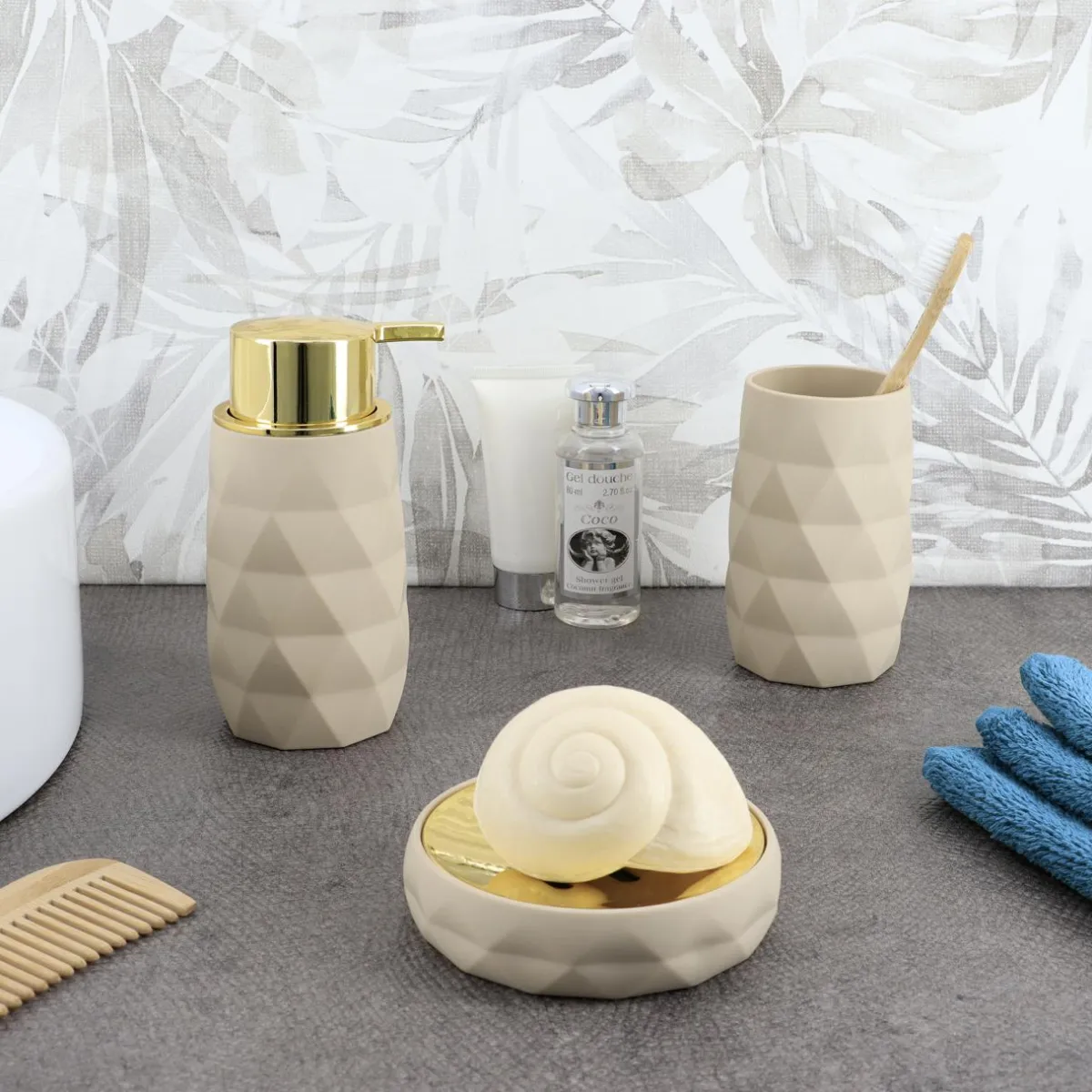 TENDANCE Set d'accessoires salle de bain Rubby Beige Best