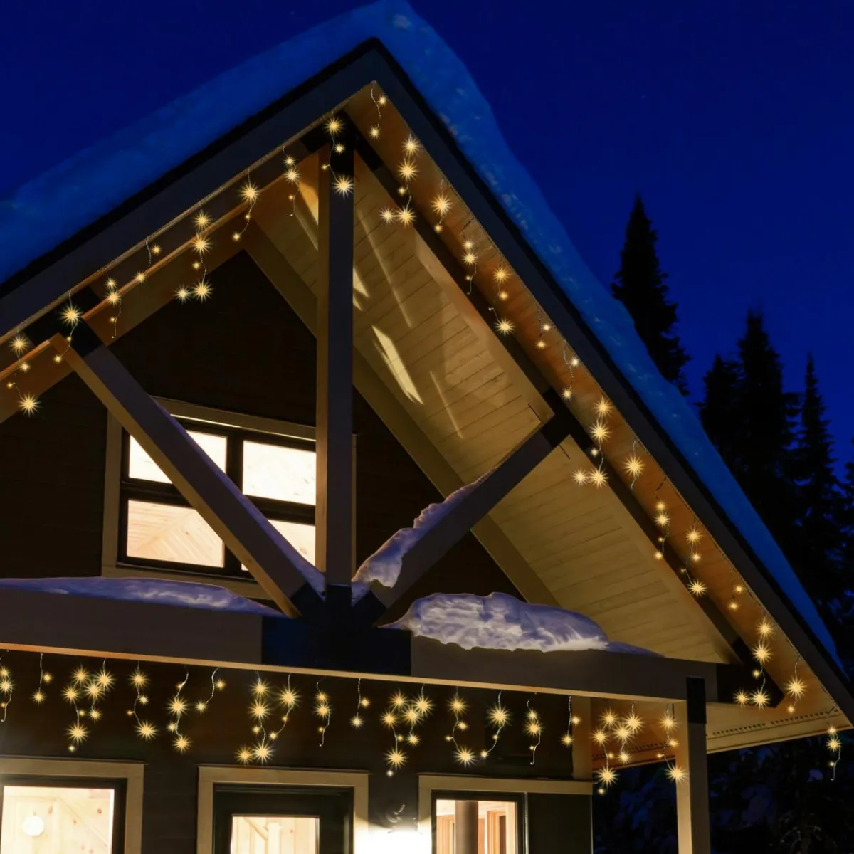 EMINZA Stalactite lumineuse 20 m 490 LED câble noir Stars Blanc chaud doré Blanc chaud doré - câble noir Online