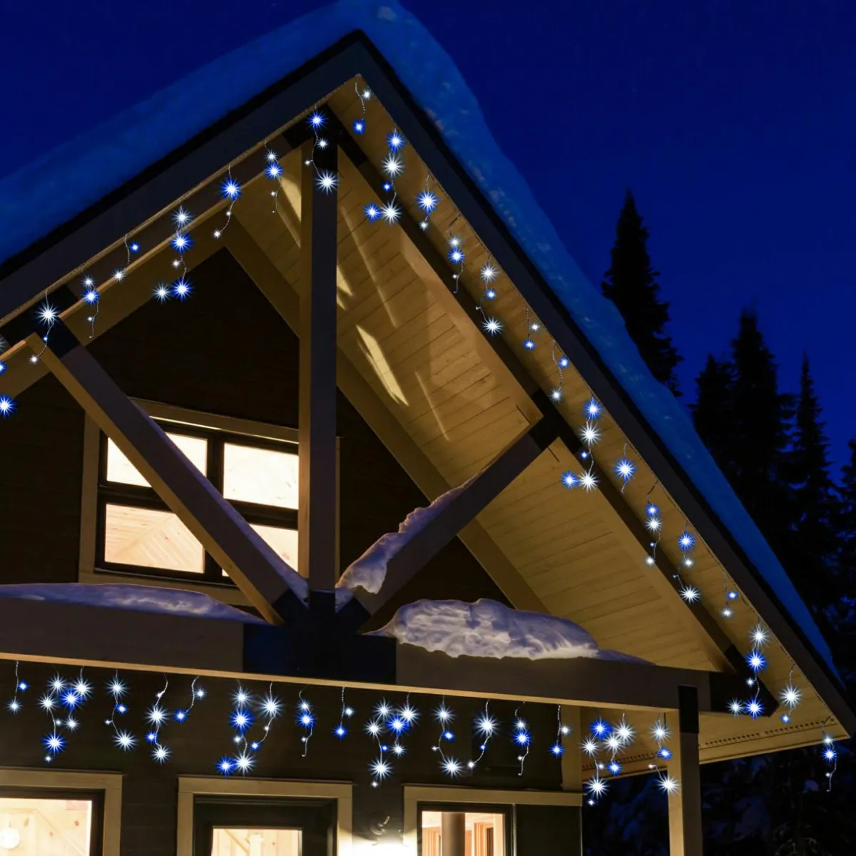 EMINZA Stalactite lumineuse 20 m 490 LED câble transparent Stars Bicolore Blanc froid et bleu Bicolore Bleu / Blanc froid - câble transparent Discount