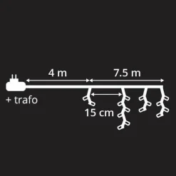 EMINZA Stalactite lumineuse 7,50 m 175 LED câble noir Blanc chaud Sale