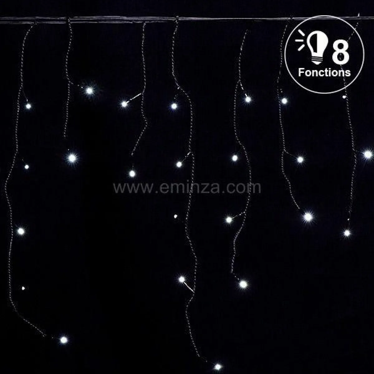 EMINZA Stalactite lumineuse 7,50 m 175 LED câble noir Blanc froid