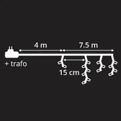 EMINZA Stalactite lumineuse 7,50 m 175 LED câble noir Blanc froid