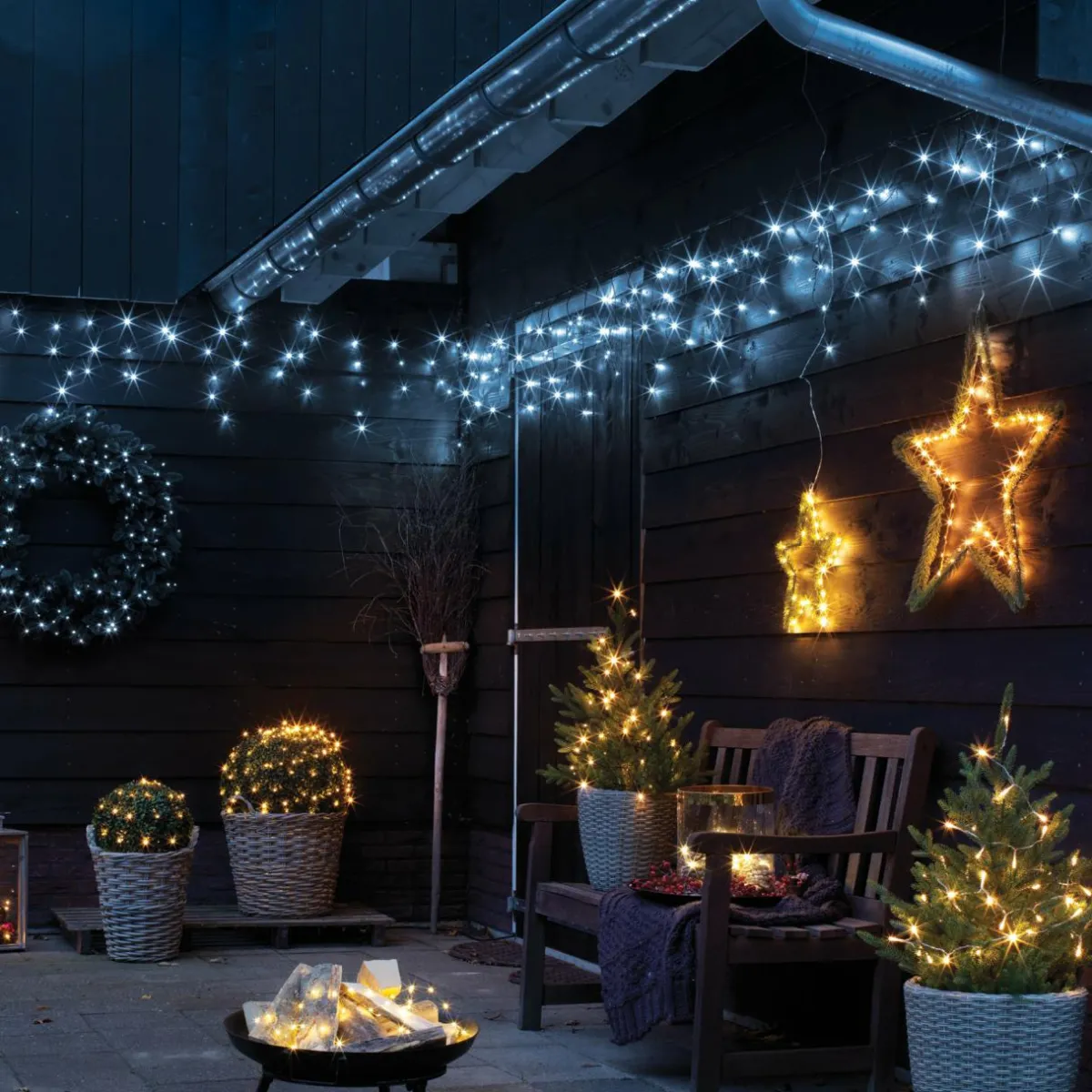 KAEMINGK Stalactite lumineuse 11 m 259 LED câble noir Stars Blanc froid Blanc Froid - câble noir Outlet