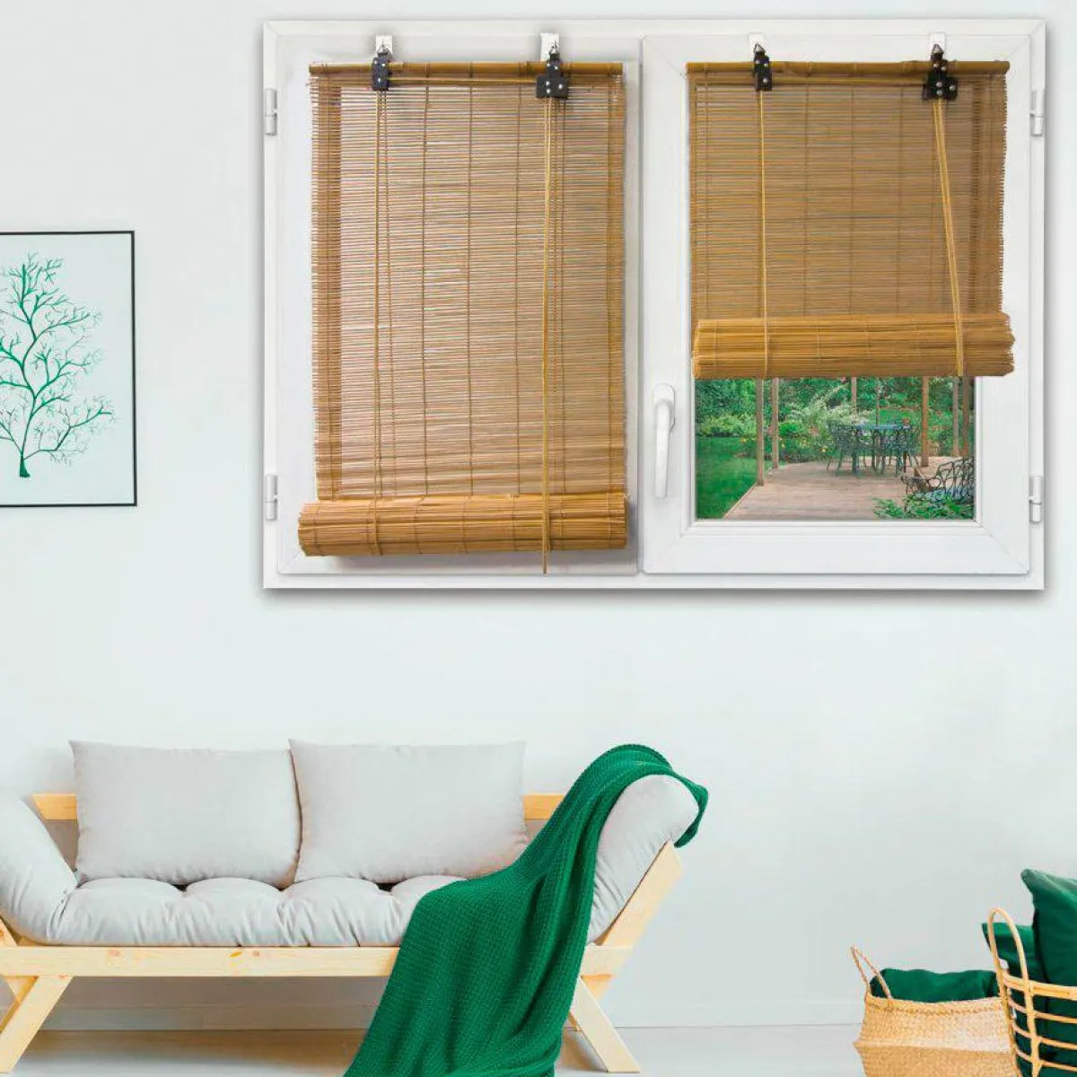 LUANCE Store enrouleur à baguettes (60 x 180 cm) Bambou Naturel Sable New