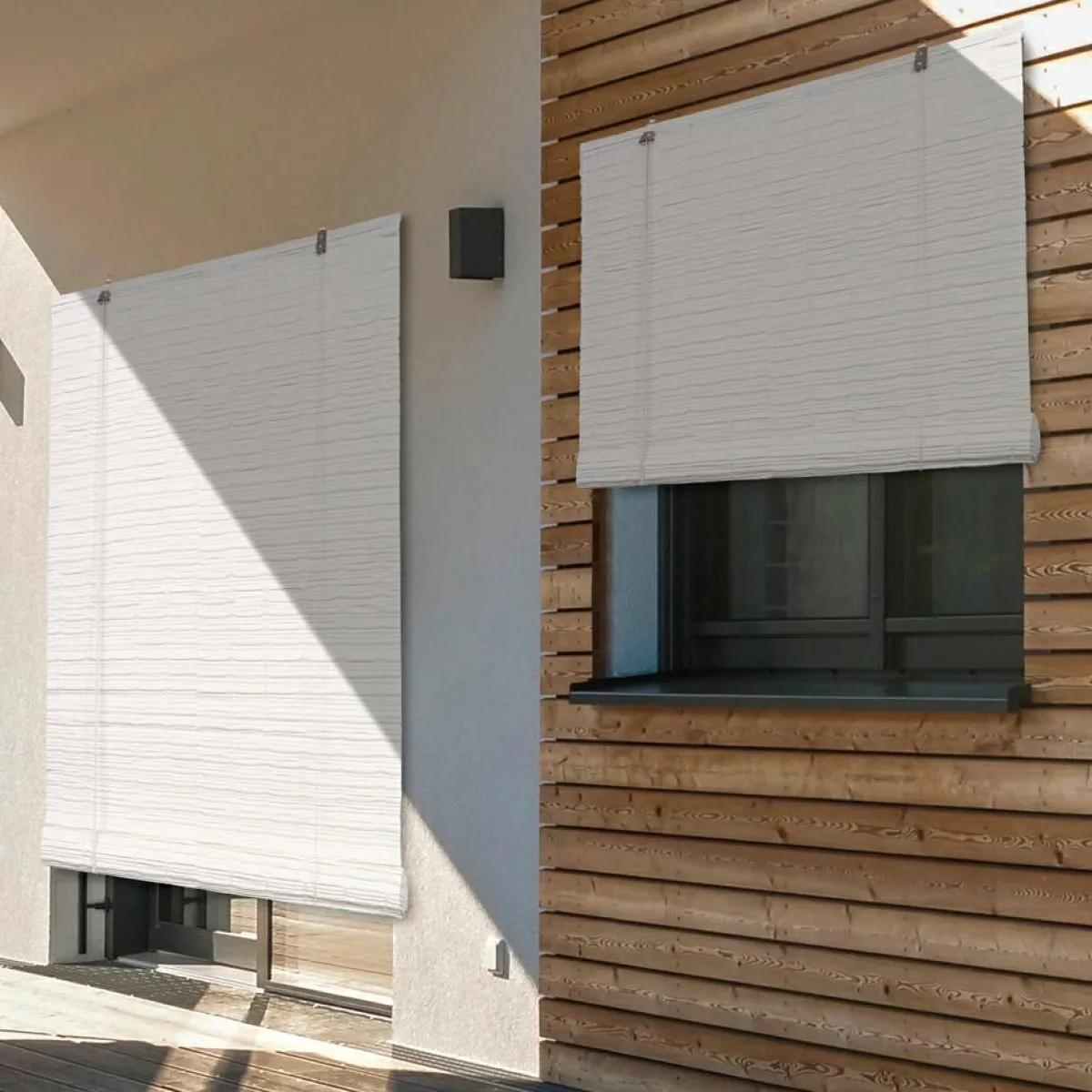 LUANCE Store enrouleur extérieur effet rotin (120 x 180 cm) Tanoa Blanc Best