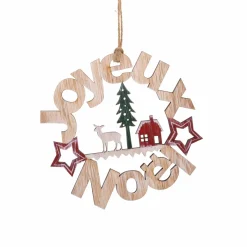 Feeric Lights & Christmas Suspension Couronne (H15 cm) Joyeux Noël Naturel